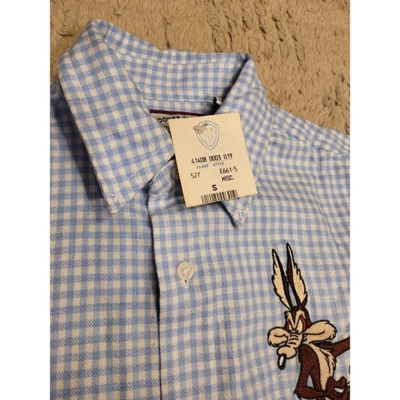 Looney Tunes Embroidered Coyote Plaid Button Down Shirt Vintage Small S NWT - Picture 8 of 9